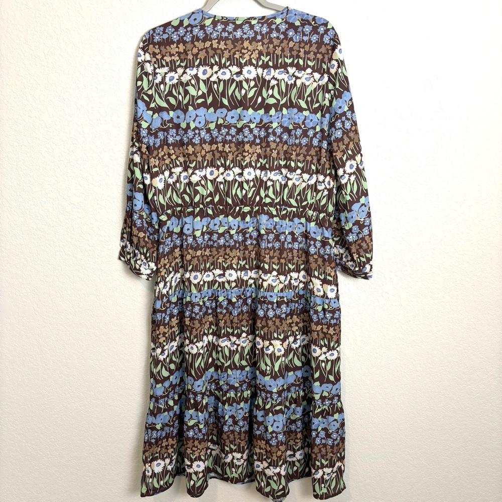 J. McLaughlin Hortense Chocolate Brown Falmouth Floral Midi Dress Women’s Large - Picture 6 of 13